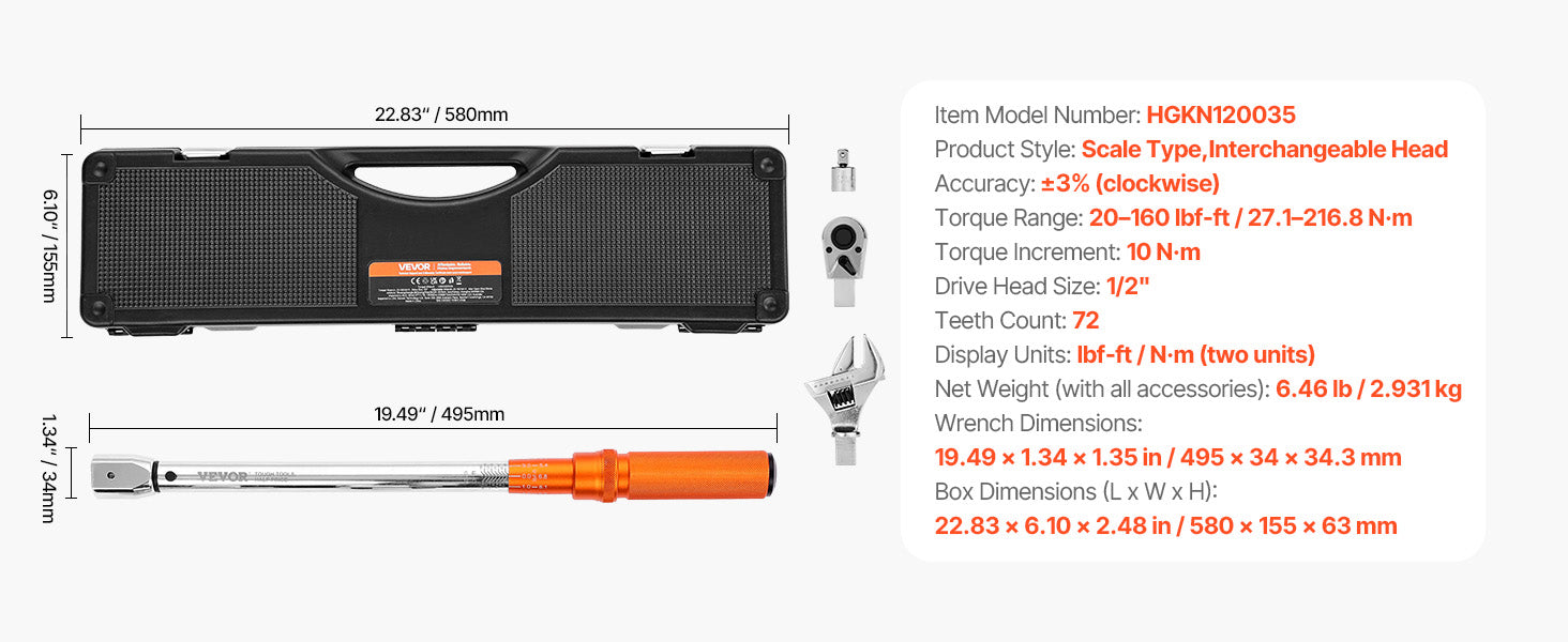 SucceBuy 1/2" 1/4" 3/8" Mechanical Torque Wrench Set Precision Pointer Hand Tools Torque Wrench Mechanical Car Repair Tool