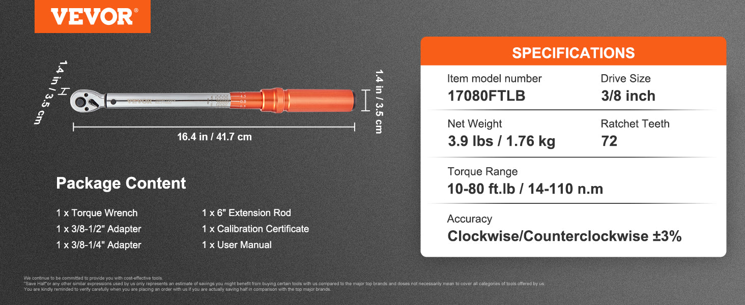 SucceBuy 1/2" 1/4" 3/8" Mechanical Torque Wrench Set Precision Pointer Hand Tools Torque Wrench Mechanical Car Repair Tool