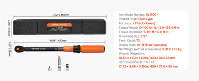 SucceBuy 1/2" 1/4" 3/8" Mechanical Torque Wrench Set Precision Pointer Hand Tools Torque Wrench Mechanical Car Repair Tool - Smarsty