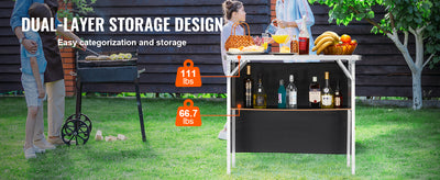SucceBuy Folding Portable Bar Table Tradeshow Podium Table for Party Picnic Exhibition Include Carrying Case Storage Shelf Skirt - Smarsty