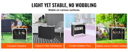 SucceBuy Folding Portable Bar Table Tradeshow Podium Table for Party Picnic Exhibition Include Carrying Case Storage Shelf Skirt