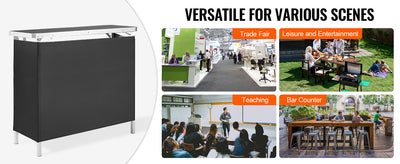 SucceBuy Folding Portable Bar Table Tradeshow Podium Table for Party Picnic Exhibition Include Carrying Case Storage Shelf Skirt - Smarsty