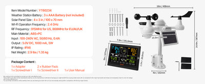 SucceBuy 7-in-1 Wi-Fi Weather Station 7.5 in Color Display + Solar Wireless Outdoor Sensor Alarm Alerts for Temperature Humidity - Smarsty