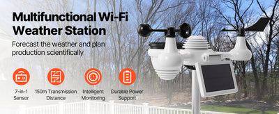 SucceBuy 7-in-1 Wi-Fi Weather Station 7.5 in Color Display + Solar Wireless Outdoor Sensor Alarm Alerts for Temperature Humidity - Smarsty